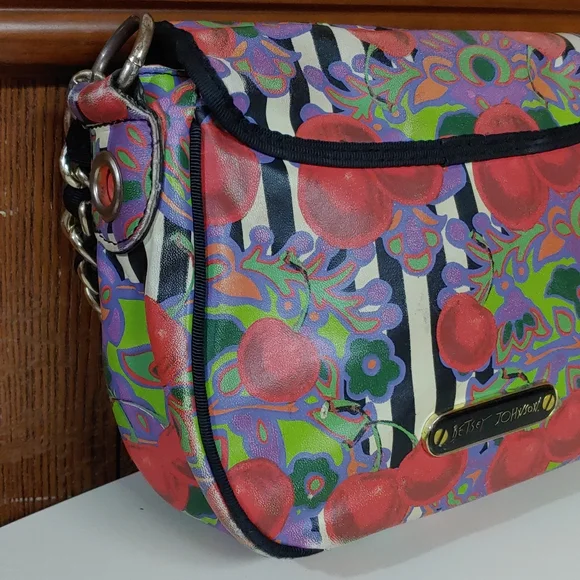 Betsey Johnson Cherries and Stripes Crossbody Saddle Bag - Picture 7 of 17